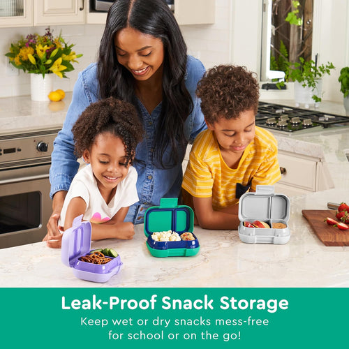 Bentgo Kids Snack Leak-Proof 2 Compartment Bento-Style Container | For Snacks & Small Meals, Easy-Open Latch, Dishwasher Safe, BPA-Free for School, Daycare, & Sports, Ages 3+ (Green/Navy)