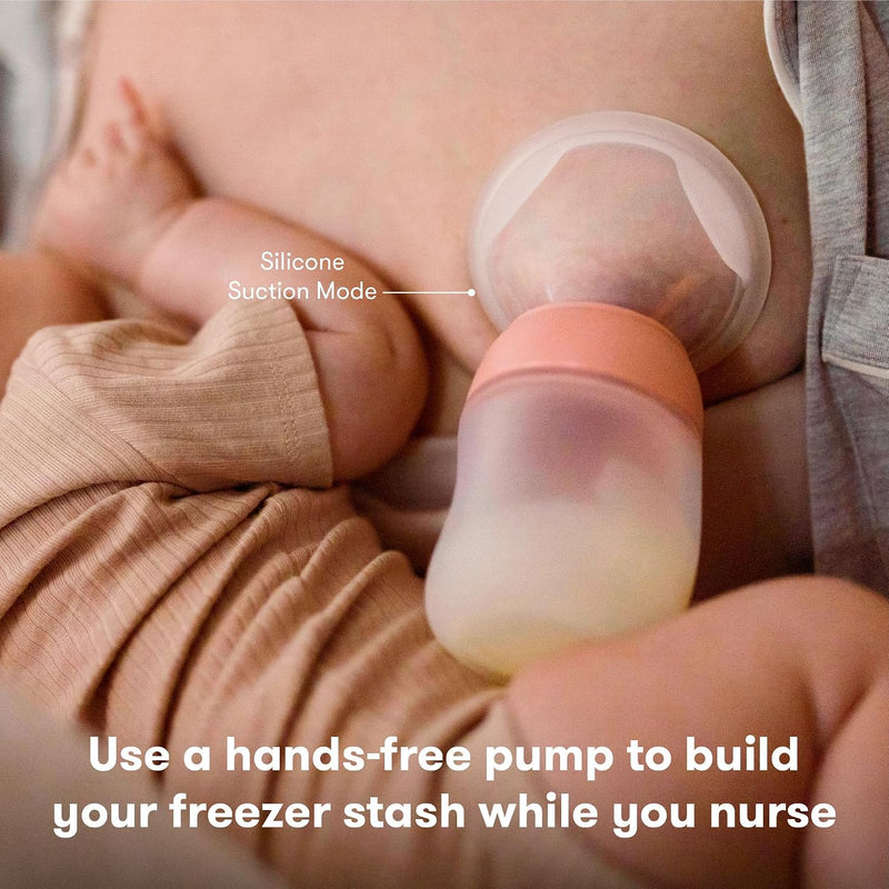 Frida Mom 2-in-1 Breast Pump, Manual Hand & Hands-Free Suction Cup | Dual-Mode Wireless Milk Collector, Ergonomic Handle, SoftFeel Flange for Breastfeeding Comfort