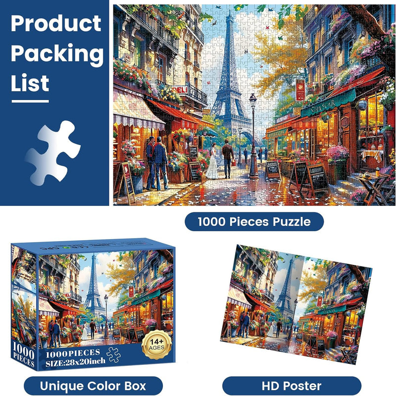 1000 Pieces Puzzle for Adults - Charming Paris Puzzle for Adults Children - Recycled Paper Jigsaw Puzzle 1000 Pieces - Fun and Challenging Family Game Great Gift Idea, Finished Size is 28 * 20 in