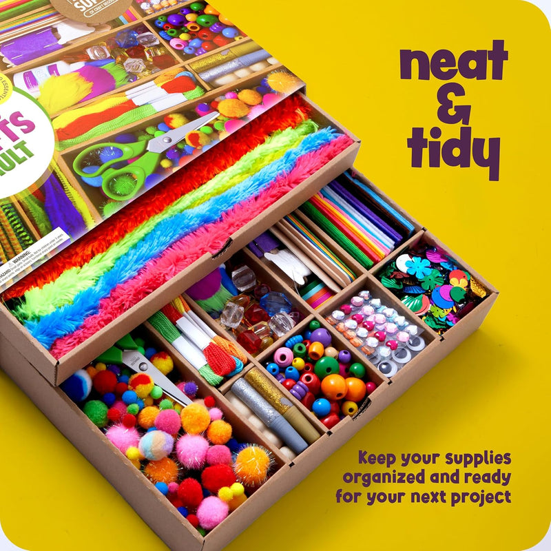 Dan&Darci Arts and Crafts Vault - Craft Supplies Kit in a Box - Birthday Gift for Kids Ages 4 5 6 7 8 9 10 11 & 12 Year Old Girls & Boys - Crafting Set Kits - Gift Ideas for Kid Art Activity Gifts