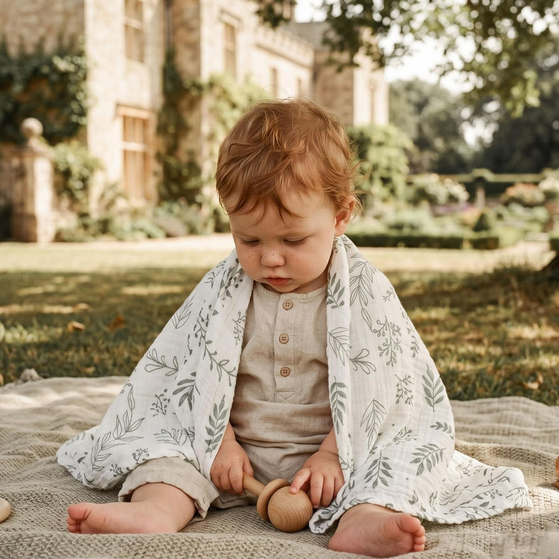 Muslin Receiving Blankets 5 Pack, Soft Swaddle Wraps for Newborn Babies | Breathable Skin-Friendly Muslin Cotton, Neutral Swaddle Blanket for Boys & Girls, Newborn Baby Essential, Bright Leaves
