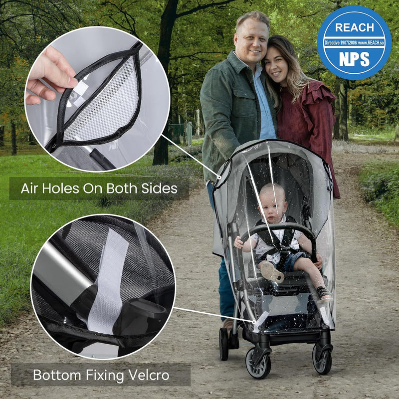 bemece Clear Stroller Rain Cover, Breathable Transparent Weather Shield | Universal EVA Stroller Rain Cover, Rain/Wind/Snow/Dust Proof, Air Vents, All-round Portection, Durable, Portable
