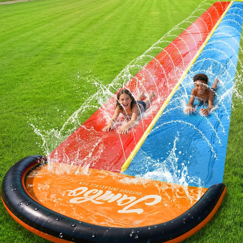 JAMBO Premium 24Ft Budget Slip Splash and Slide, Heavy Duty Water Slide with Advanced Sprinkler System, Backyard Waterslide, Splash Mat, Outdoor Water Toys n Slides for Kids