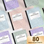 Yeplan Composition Notebooks 4 pack, Wide Ruled Notebook Paper, 9 3/4" x 7 1/2", 80 Sheets/160 Pages, Aesthetic Marble Composition Notebook for School & Office Supplies (4, Pastel Marble Colors)