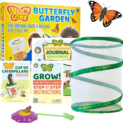 Insect Lore Raise and Release Butterfly Garden Kit - STEM-Accredited Butterfly Growing Kit for Kids, Classrooms, and Homeschool