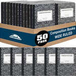 Trail maker (50 Pack Bulk Composition Notebooks, Wide Ruled Marble Cover, 200 Pages (100 Sheets), 9.75 x 7.5, Bulk School Supplies for Classroom, Office & School Donations
