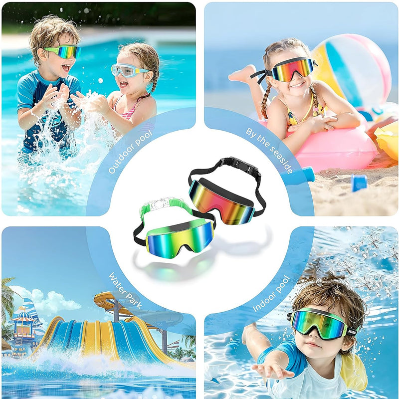 Aegend Kids Swim Goggles 2 Pack – Large Frame Anti Fog Soft Silicone Leak Proof UV Protection for Boys Girls Age 3-15