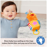 Ms. Rachel Herbie Sensory Take-Along Toy with Jitter & Peek-A-Boo Play | Multiple Sensory Surfaces & BPA-Free Teether, Clips to Strollers, Toddler Toys for Girls & Boys Ages 3 Months to 1+