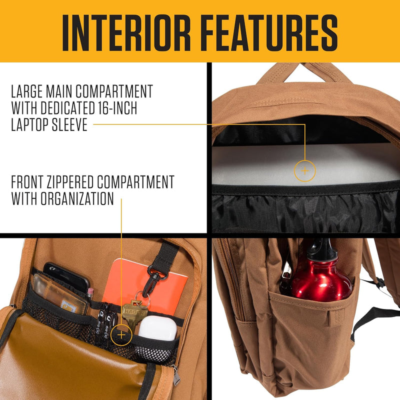 Carhartt 25L Classic Laptop Backpack, Durable Water-Resistant Pack W/ 16" Laptop Sleeve and Multiple Organizational Compartments, Black