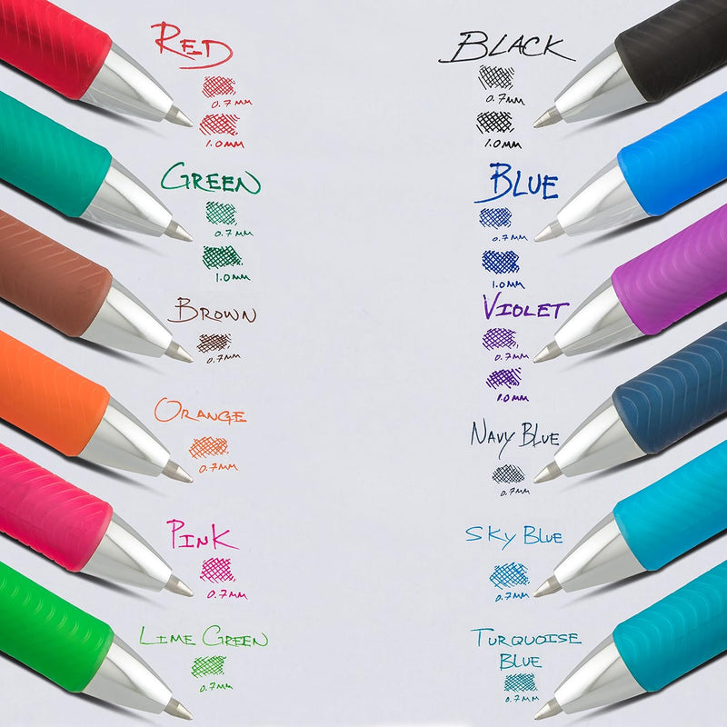 Pentel EnerGel RTX Retractable Liquid Gel Pen, (0.7mm) Metal Tip, Medium Line,Assorted Ink, 8-Pk (BL77BP8M1)