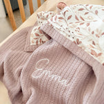 Mouliss Personalized Baby Blanket with Name – Handmade 100% Organic Cotton Newborn Gift | Custom Knit Blanket for Boys, Girls, Kids & Baby Showers