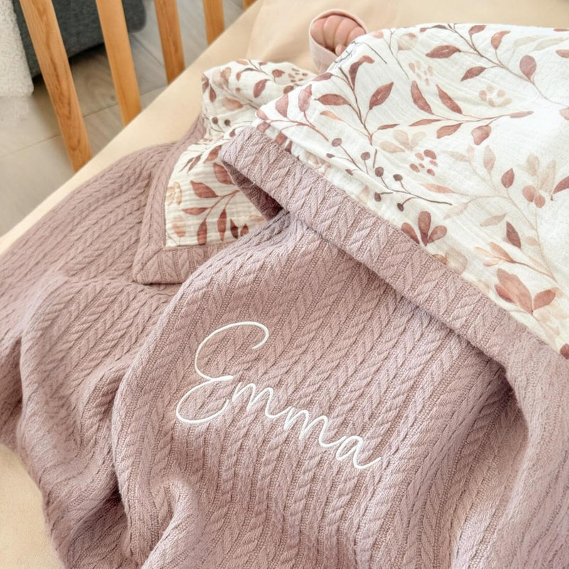 Mouliss Personalized Baby Blanket with Name – Handmade 100% Organic Cotton Newborn Gift | Custom Knit Blanket for Boys, Girls, Kids & Baby Showers