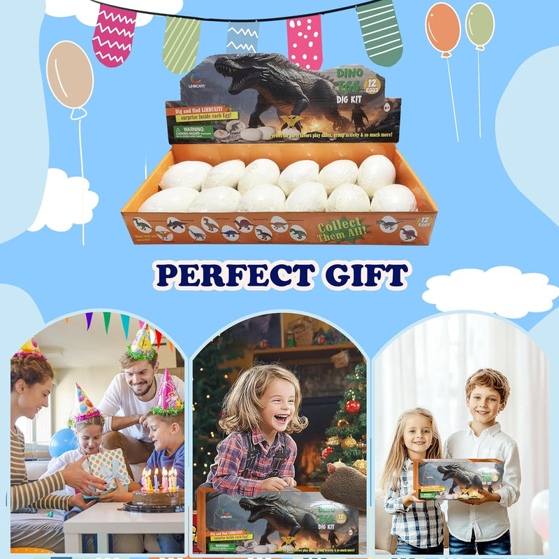 Dino Eggs Dig Kit, 12-Piece Dinosaur Excavation Bricks Toy for Kids Ages 6-12