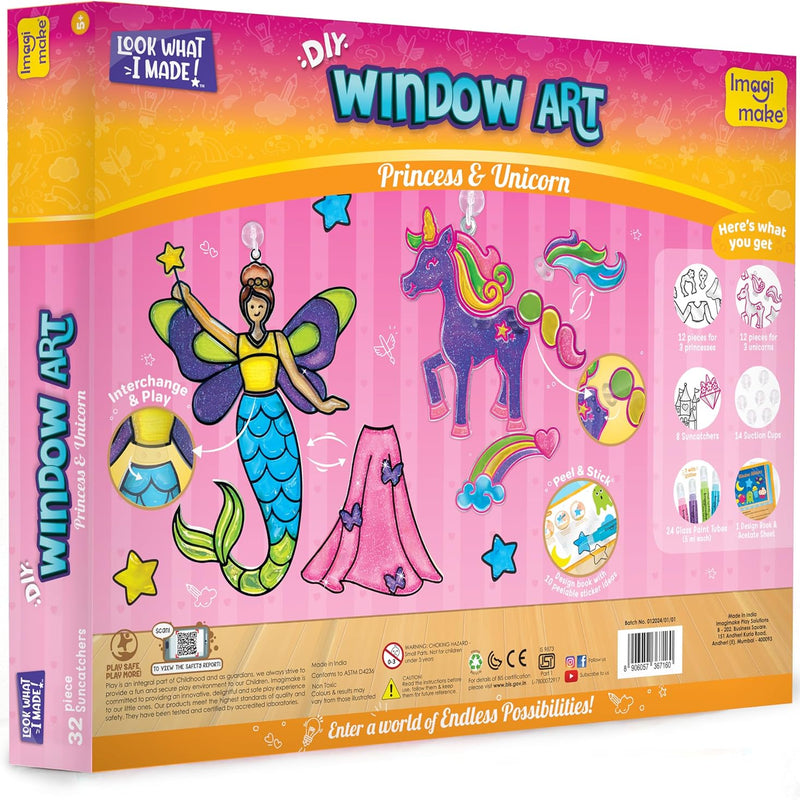Imagimake Window Art Princess & Unicorn | Mermaid Suncatcher Kit | 32 Pieces Glass Painting Set | Kids Activities Ages 5-8 | DIY Craft Kit | Birthday Gift for Girls Ages 5,6,7,8,9,10,12 Years Old