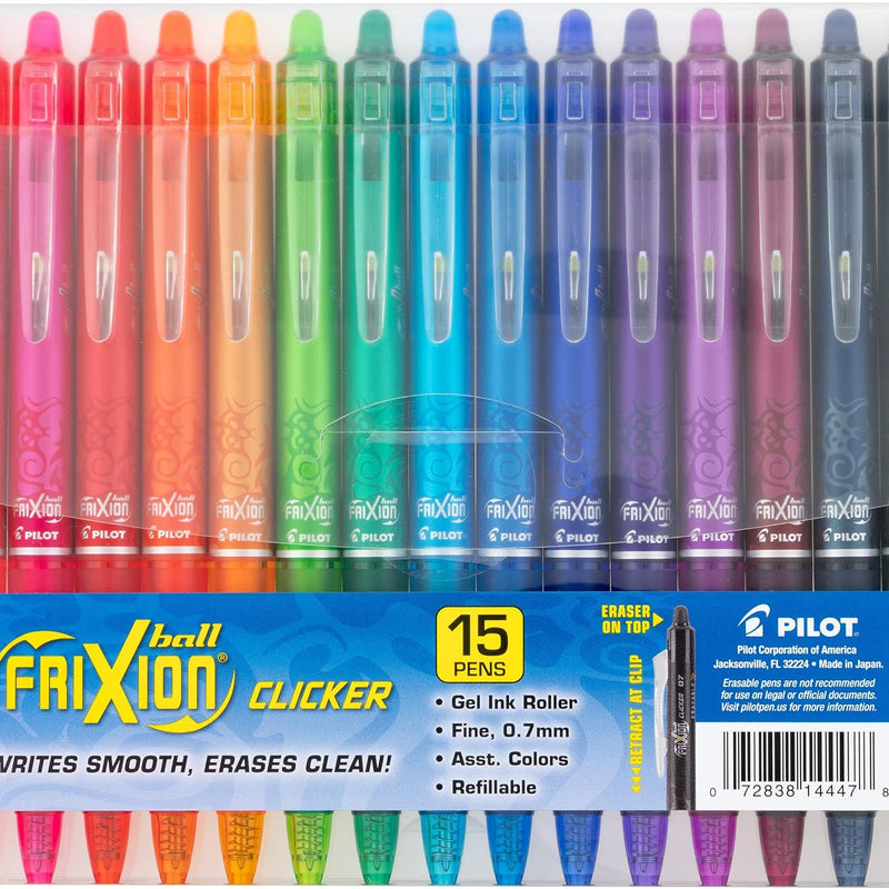 PILOT FriXion Clicker Erasable, Refillable & Retractable Gel Ink Pens, Fine Point, Assorted Color Inks, 10-Pack Pouch (11336)