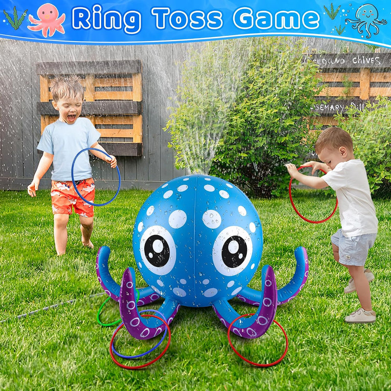 Sprinkler for Kids Inflatable Octopus Water Toys with 6 Rings, Summer Outdoor Toys Backyard Water Spray Sprinkler Fun Pool Toys for 3 4 5 6 Years and Up Boys Girls Gifts