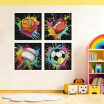 bleihum 4 Pack Diamond Art Painting Kits for Kids Ages 8-12 Sports 6X6inch | Small Diamond Art for Kids Ages 8-12, Cute Football Gem Arts and Crafts for Kid Ages 8-12 Gift Home Decor