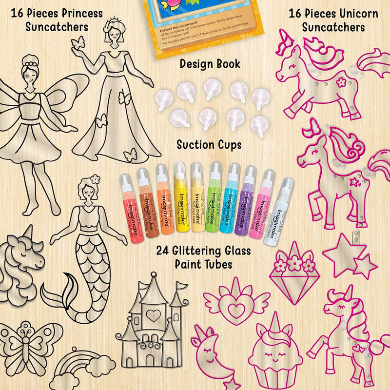 Imagimake Window Art Princess & Unicorn | Mermaid Suncatcher Kit | 32 Pieces Glass Painting Set | Kids Activities Ages 5-8 | DIY Craft Kit | Birthday Gift for Girls Ages 5,6,7,8,9,10,12 Years Old