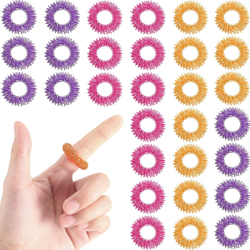 30 Pieces Acupressure Rings Spiky Sensory Rings for Fingers Stress Relief Fidget Sensory Massager for Teens Adults