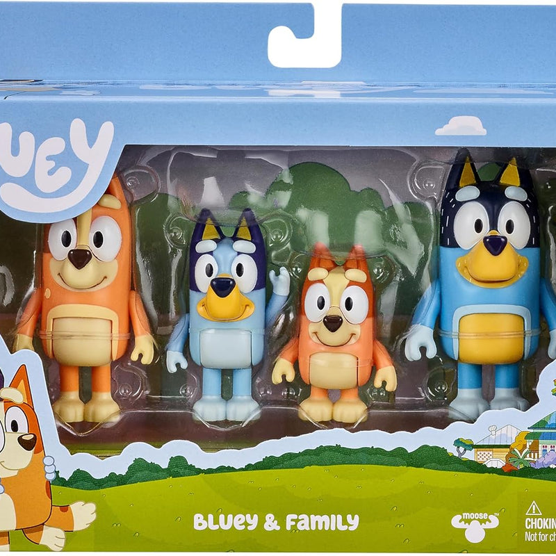 Bluey Family Figure Pack of 4, Robust Poseable Character Toys with Bingo, Chilli, and Bandit Figures, Toddler-Sized Animal Figurines for Kids Ages 3+