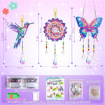 Diamond Art Kits for Kids Ages 8-12, 3 PCS DIY Gem Art Suncatchers for Kids | Diamond Art Kit with 3 Paintings and 2 Tool Sets, Craft Kits Birthday Gift for Girls Ages 8-12, Home/Garden/Backpack Décor