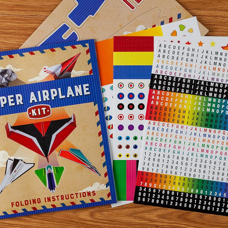 Paper airplane kit with 100 planes, 1000 stickers, launcher and rubber bands, colorful sheets, stem family gift