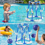 JUKUDAHU Pool Basketball Hoop, 2-in-1 Boy Pool Toys for Kids Ages 4-8 | Floating Pool Ring Game with 4 Balls and Pump, Outdoor Swimming Water Play Toy, Summer Water Toys for Kids Adults Age 3-12