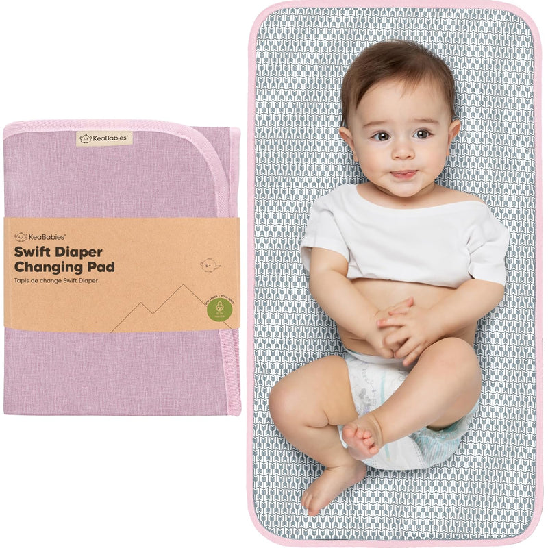 KeaBabies Portable Diaper Changing Pad, Easy Wipe Clean, 25x13 (Black Geo) | Foldable Waterproof Baby Changing Mat for Diaper Bag, Compact, Lightweight, Newborn, Infant, Baby Changer Travel Essential
