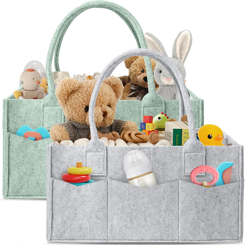 HIPHOP PANDA 2-Pack Diaper Caddy Organizer - Newborn Essentials Baby Registry Must Haves - Sturdy Nursery Storage Bin & Portable Car Caddy for Diapers & Wipes - Grey/Oatmeal Gift Set