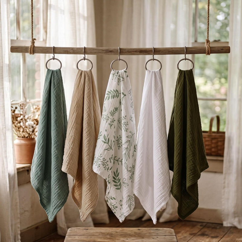Muslin Receiving Blankets 5 Pack, Soft Swaddle Wraps for Newborn Babies | Breathable Skin-Friendly Muslin Cotton, Neutral Swaddle Blanket for Boys & Girls, Newborn Baby Essential, Bright Leaves