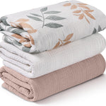 Muslin Swaddle Blankets for Newborn, 3 Pack Breathable Soft Receiving Blanket, Large 38 x 40 inches Swaddle Wrap Burping Clothes, Essentials Infant Shower Items, Toddler Gift (Blue Sea)