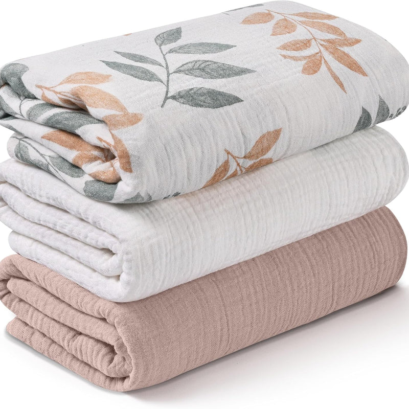 Muslin Swaddle Blankets for Newborn, 3 Pack Breathable Soft Receiving Blanket, Large 38 x 40 inches Swaddle Wrap Burping Clothes, Essentials Infant Shower Items, Toddler Gift (Blue Sea)