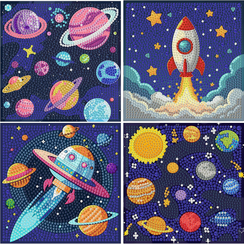 bleihum 4 Pack Diamond Art Painting Kits for Kids Ages 8-12 Sports 6X6inch | Small Diamond Art for Kids Ages 8-12, Cute Football Gem Arts and Crafts for Kid Ages 8-12 Gift Home Decor