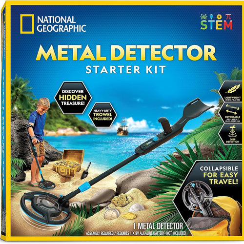 National Geographic starter metal detector kit for kids 7.4 inch waterproof coil trowel adjustable