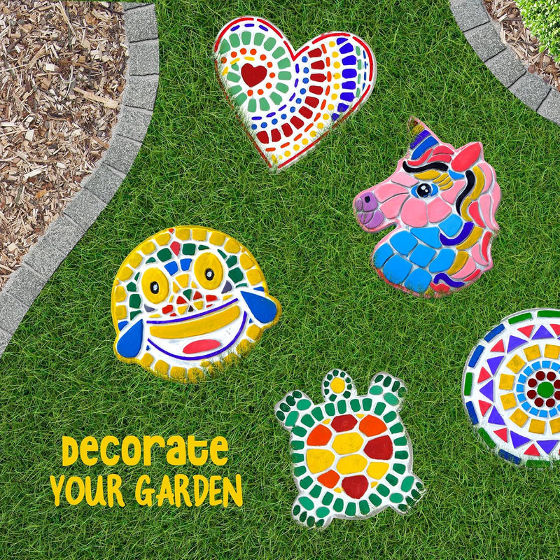 Stepping Stones Painting Kit for Kids - 5 Paint Your Own Garden Stones | 5 Stepping Stones with Paints and Brushes, Crafts for Kids Ages 6-8 - Birthday Gifts for Girls & Boys Ages 6 7 8 9 10 Years