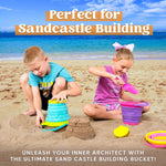 Foldable Beach Bucket Set - 3 Packs Collapsible Toy Buckets with Shovels and Mesh Backpack