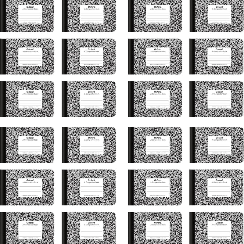 Oxford Jr. Composition Notebooks, School Supplies, Notebooks for School, Half Size, 4-7/8 x 7-1/2 Inches, Wide Ruled Paper, 80 Sheets, Kids Journal, Black Marble Covers, 6 Pack (63773)