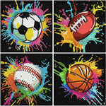 bleihum 4 Pack Diamond Art Painting Kits for Kids Ages 8-12 Sports 6X6inch | Small Diamond Art for Kids Ages 8-12, Cute Football Gem Arts and Crafts for Kid Ages 8-12 Gift Home Decor