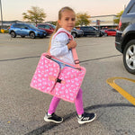 MENZOKE Kids Travel Tray for Toddler Car Seat, Road Trip Activities for Kid | Road Trip Essentials Accessories Lap Tray with iPad Holder Stand & Dry Erase Board as Travel Gifts for Kid, Pink