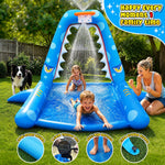 JOSEN Sprinkler for Kids Outdoor Play, Giant Inflatable Shark Water Toys Splash Pad with Basketball Hoop, Fun Sprinkler Summer Outdoor Game for 3-8 Years Old Children Boys Girls Birthday Gift