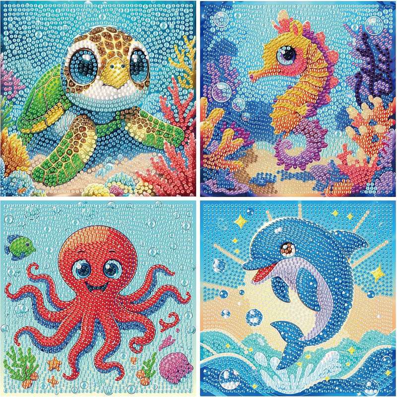 bleihum 4 Pack Diamond Art Painting Kits for Kids Ages 8-12 Sports 6X6inch | Small Diamond Art for Kids Ages 8-12, Cute Football Gem Arts and Crafts for Kid Ages 8-12 Gift Home Decor