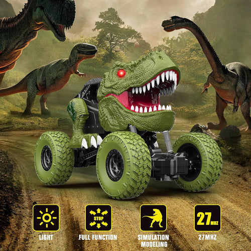 Remote Control Dinosaur Car with LED Light, 2.4GHz High-Performance Control, Rechargeable 4WD Off Road