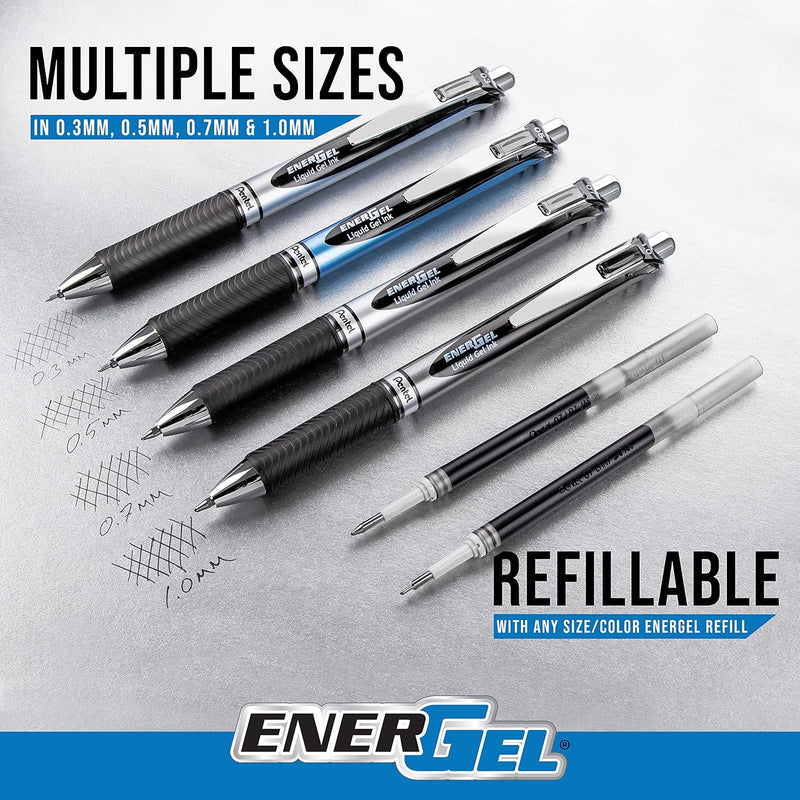 Pentel EnerGel RTX Retractable Liquid Gel Pen, (0.7mm), Medium Line, Metal Tip, Black Ink, Pack of 6 (BL77BP6A)