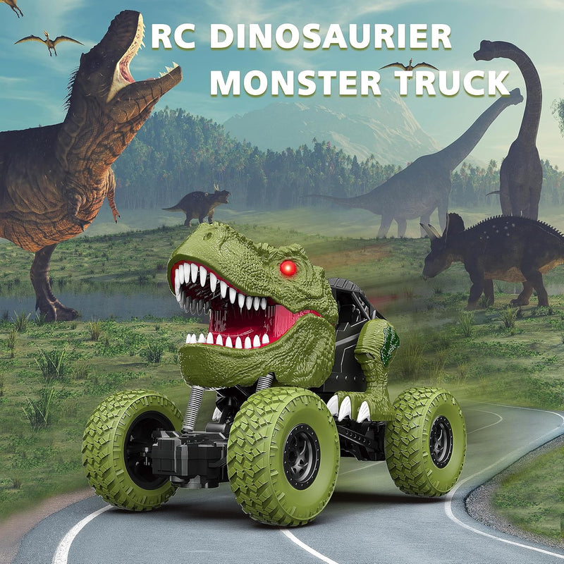 Remote Control Dinosaur Car with LED Light, 2.4GHz High-Performance Control, Rechargeable 4WD Off Road
